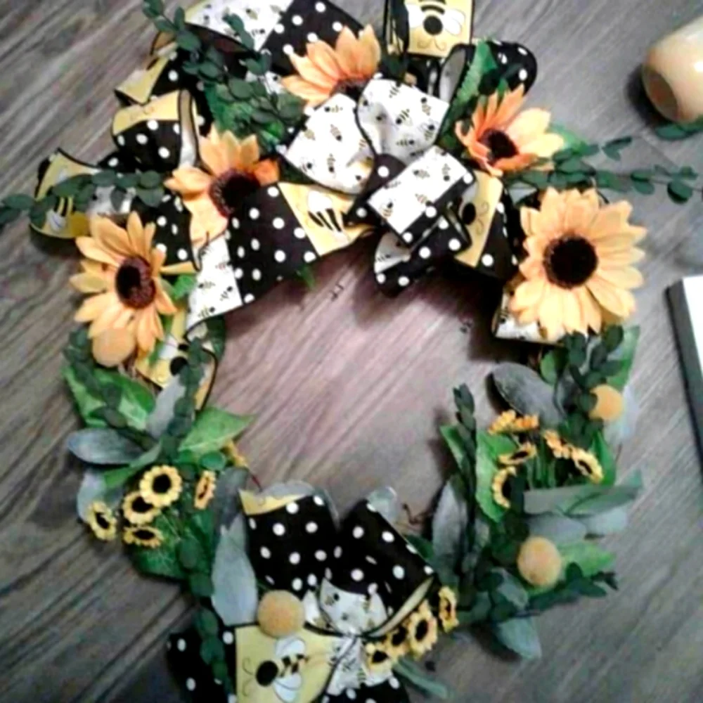 Sunny Summer Sunflower 🌻 Wreath Perfect Fall Handmade Bee Door Decor Final Sale